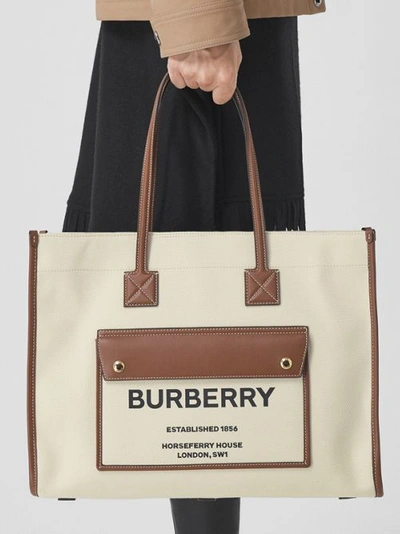 Shop Burberry Medium Freya Tote In Natural/tan