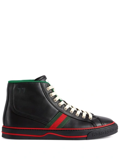 Shop Gucci Web-stripe Lace-up Sneakers In Schwarz