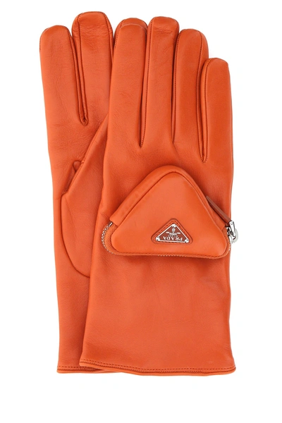 Shop Prada Orange Nappa Leather Gloves Orange  Uomo 8