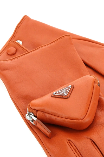 Shop Prada Orange Nappa Leather Gloves Orange  Uomo 8
