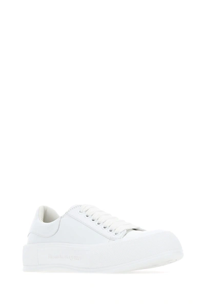 Shop Alexander Mcqueen White Leather Sneakers  White  Uomo 40