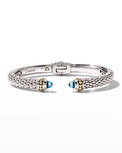 Shop Lagos 8mm Sterling Silver Caviar Hinge Cuff Bracelet In Blue Topaz