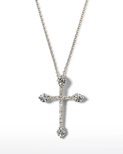 Shop Roberto Coin 18k White Gold Diamond Cross Necklace, 0.37tcw In White/gold