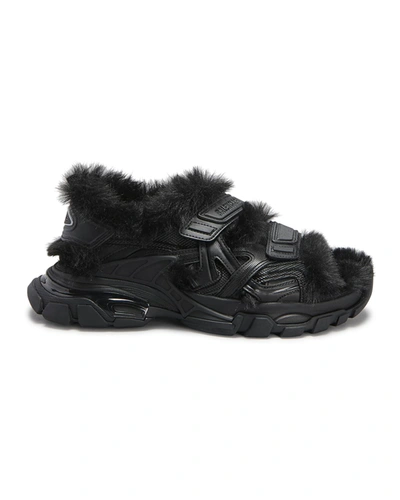 Shop Balenciaga Track Faux Fur Sport Sandals In Black