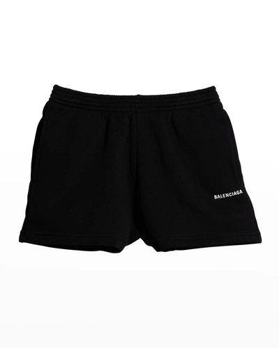 Shop Balenciaga Kid's Logo Cotton Pull-on Shorts In Black