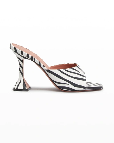 Shop Amina Muaddi Lupita Zebra-print Slide High-heel Sandals In Black White