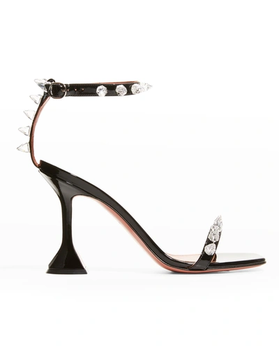 Shop Amina Muaddi Julia Spike Patent Ankle-strap High-heel Sandals In Black