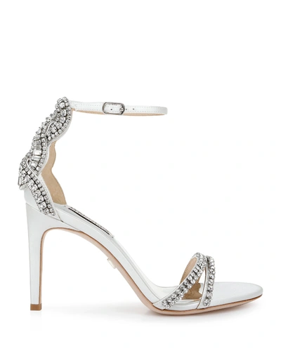 Shop Badgley Mischka Bella Metallic Crystal Ankle-strap High-heel Sandals In Soft White