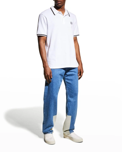 Shop Loewe Men's Tipped Anagram Polo Shirt In White