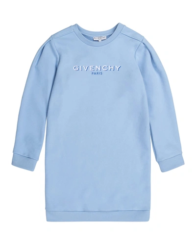 Shop Givenchy Girl's Mini Me Flocked-logo Fleece Dress In 78a Lt Blue