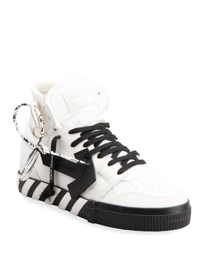 Shop Off-white Men's Arrow Leather Vulcanized High-top Sneakers In White / Black