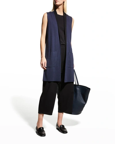 Shop Eileen Fisher Double-knit Organic Cotton Long Vest In Ocean