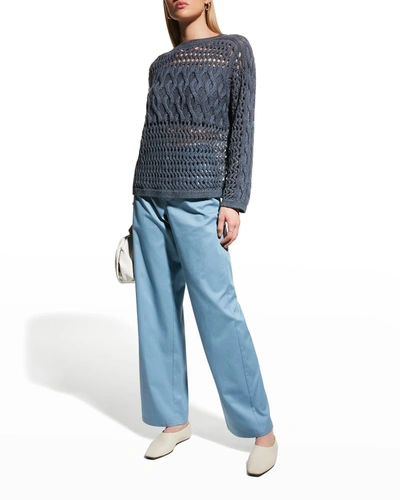 Lafayette 148 Infinity Open Cable Saddle Shoulder Sweater In Blue 