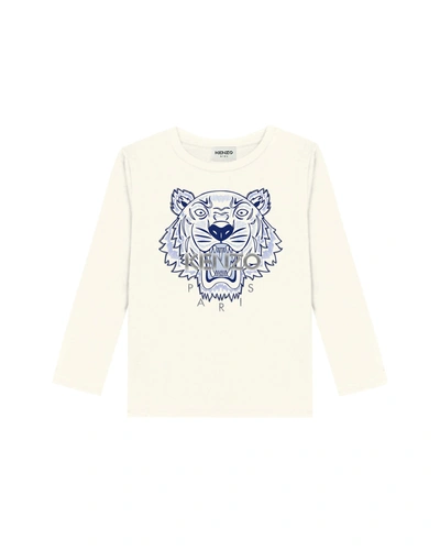 Shop Kenzo Girl's Tiger Serigraphed T-shirt In 152 Off White