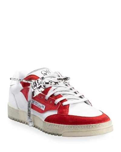 Shop Off-white Men's Bicolor Mix-media Low-top Sneakers In White / Red