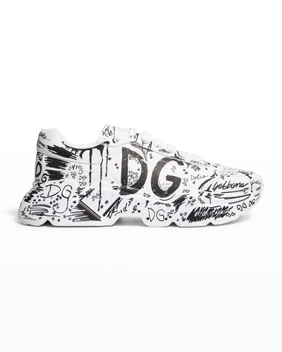 Shop Dolce & Gabbana Men's Daymaster Graffiti-print Chunky Sneakers In Hwf57 Whtblk