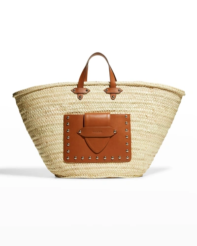 Shop Poolside Large Studded Straw Beach Tote Bag In Natural