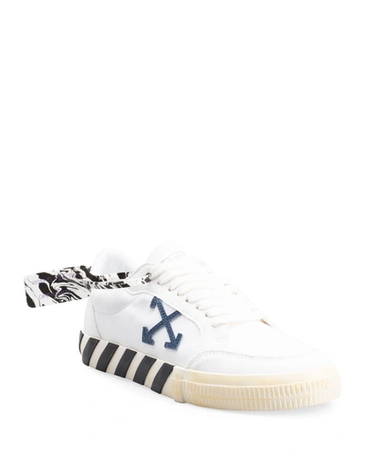 Shop Off-white Men's Arrow Canvas Vulcanized Low-top Sneakers In White / Navy