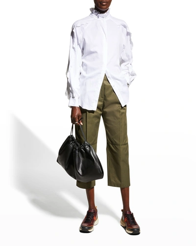 Shop Finley Quinn Ruffle-collar Lawn Shirt In White