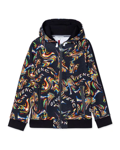 Shop Givenchy Boy's Glitch Logo-print Zip Hoodie Jacket In Z41 Multi