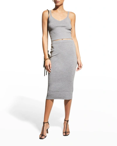 Shop Alice And Olivia Leo Side Slit Midi Skirt In Medium Heather Gr