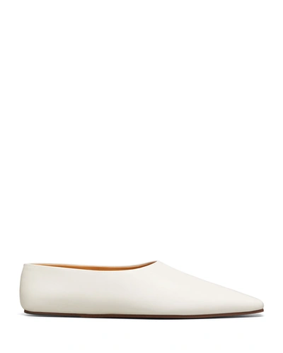 Shop The Row Square-toe Leather Ballerina Flats In Bianco