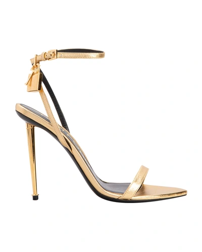 Shop Tom Ford Lock Metallic Stiletto Sandals In Gold