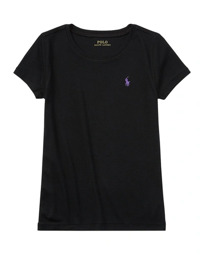 Shop Ralph Lauren Girl's Short-sleeve Cotton T-shirt In Black