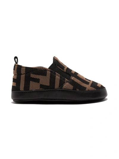Shop Fendi Ff-motif Slippers In Brown