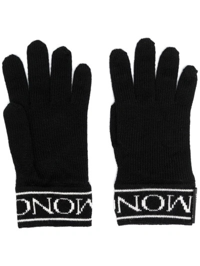 Moncler Kids' Logo-embroidered Wool Gloves In Black | ModeSens