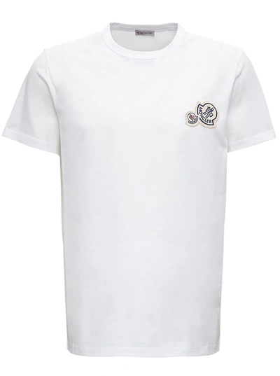 Shop Moncler White Cotton T-shirt With Logo Patch
