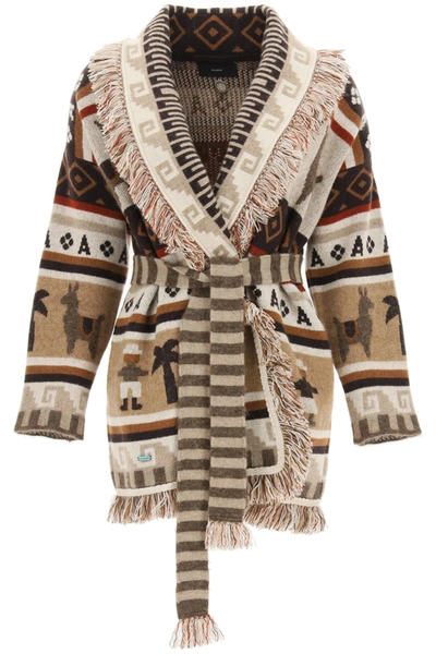 Shop Alanui Cardigan The Long Way To Ushuaia In Canvas Beige (brown)