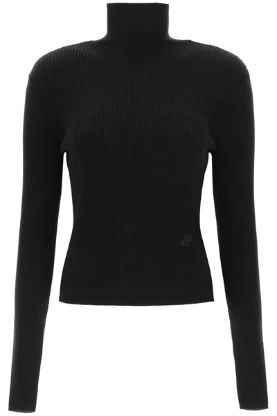 Shop Patou Narrow Ribbed Sweater With Turtleneck In Black (black)