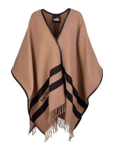 Shop Moncler Woman Beige And Black Jacquard Wool Poncho