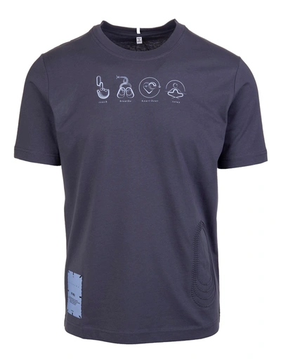 Shop Mcq By Alexander Mcqueen Man Regular Fit Dark Grey T-shirt With Breathe Print In Gri Mel Ric Multi
