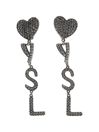 Shop Saint Laurent Ysl Heart Earrings In Silver