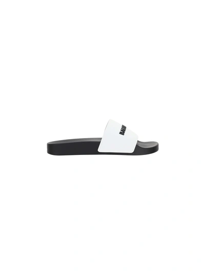 Shop Balenciaga Pool Slide Shoes In White/black