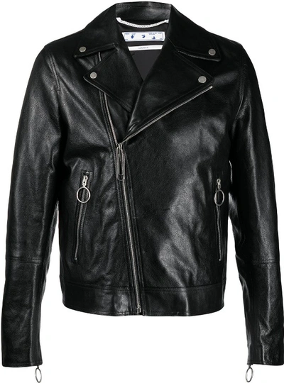 Shop Off-white Leather Biker Jacket In Black