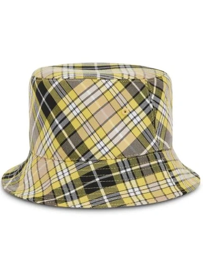 Shop Burberry Vintage-check Reversible Hat In Yellow