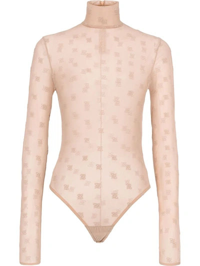 Fendi Ff-motif High-neck Bodysuit In Nude & Neutrals