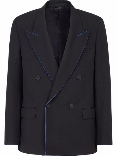 Shop Fendi Double-breasted Gabardine Blazer In Black