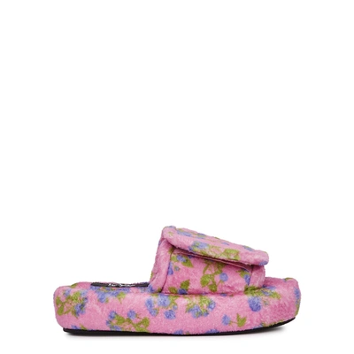 Shop Natasha Zinko Floral-print Padded Fleece Slippers In Pink