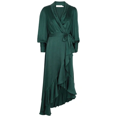 Shop Zimmermann Teal Silk-satin Wrap Dress In Blue