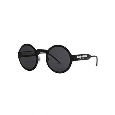 Shop Dolce & Gabbana Matte Black Round-frame Sunglasses