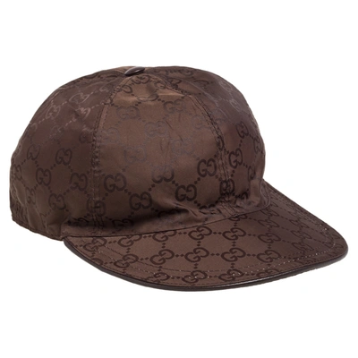 Pre-owned Gucci Brown Logo Detail Synthetic Baseball Cap M