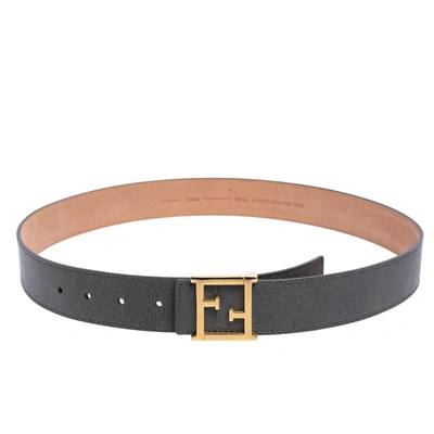 Pre-owned Fendi Grey Leather Ff Logo Buckle Belt 90 Cm