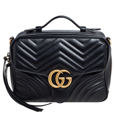 Pre-owned Gucci Black Matelasse Leather Small Gg Marmont Bag