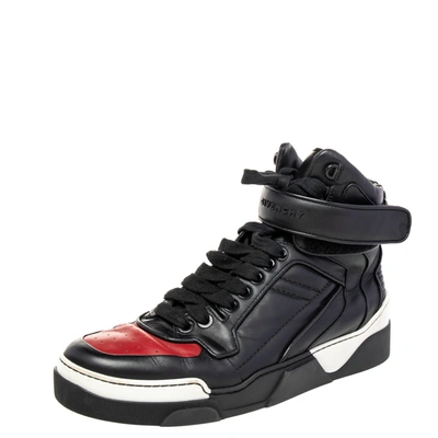 Pre-owned Givenchy Black/red Leather High Top Sneakers Size 43