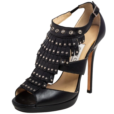 Pre-owned Jimmy Choo Black Leather Studded Mia Platform Sandals Size 36