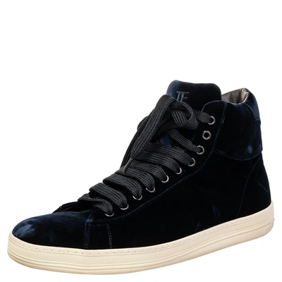 Pre-owned Tom Ford Navy Blue Velvet High Top Sneakers Size 44